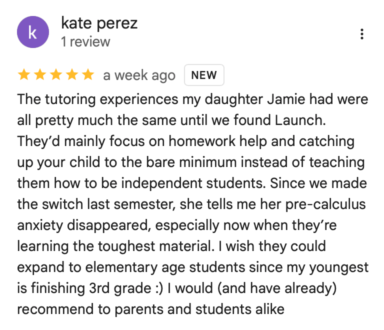Google review from Kate Perez